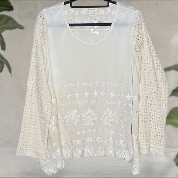 Sundance Wm’s Sz Sm Cream Eyelet Embroidered Asymmetrical Cascade Blouse - Picture 1 of 5